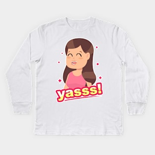 Smiling Girl Yasss Cartoon Brown Kids Long Sleeve T-Shirt